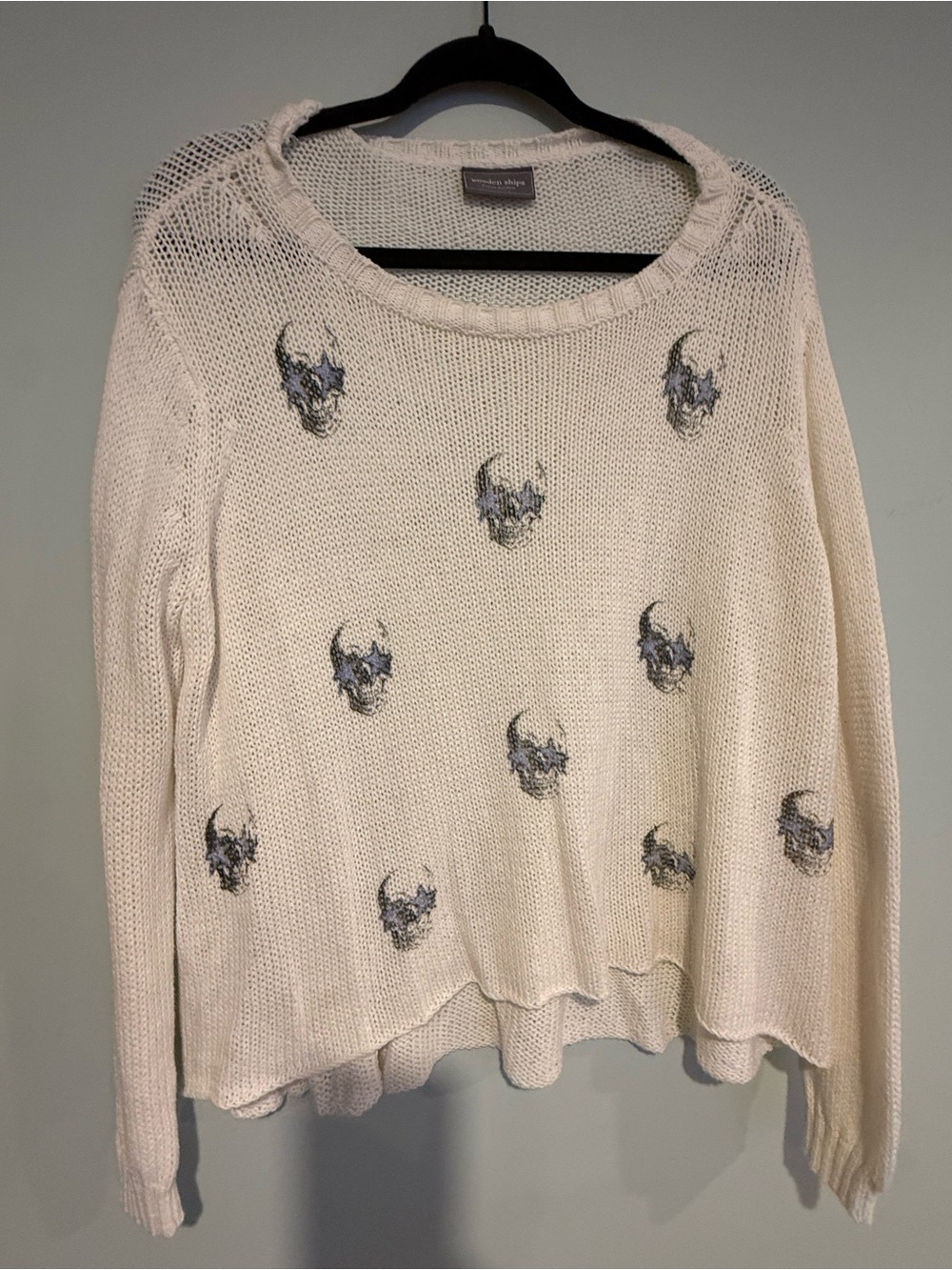 Wooden Ships Cream Open-Knit Skull Motif Sweater